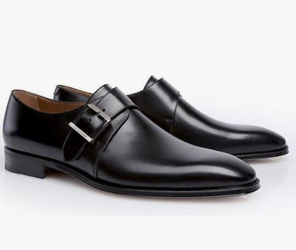 Men’s Black Single Monk Strap Formal Dress Handmade Shoes , Leather Shoes, Business Dress Shoes