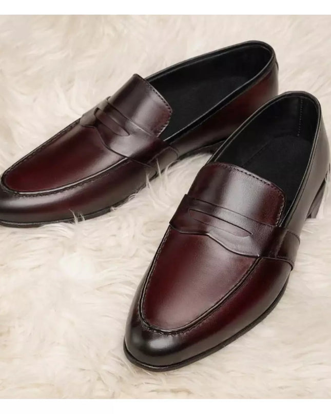 New Men Classy Burgundy Moccasins Dress Shoes, Men Brown Leather Slip Ons Moccasins