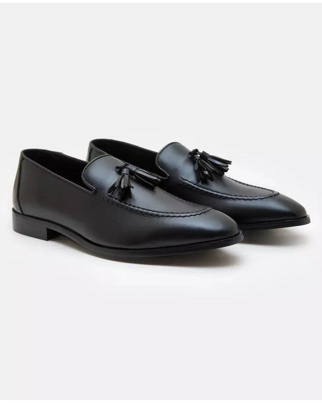New Black Tassels Leather Handmade Moccasins Formal Dress Shoes For Mens, Black Leather Moccasins Shoes