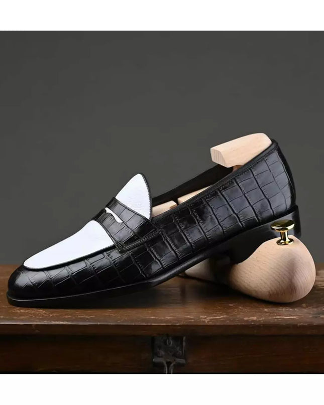 Men Crocodile Moccasins Handmade Loafer Dress Shoes, Men Two Tone Alligators Shoes