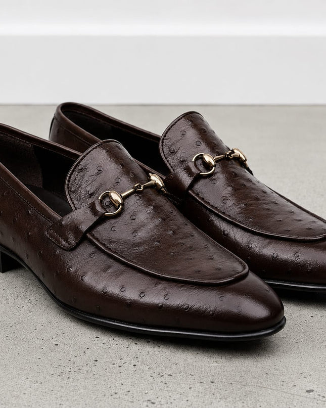 Handmade Men Dark Brown Ostrich Leather Loafers Office Shoes, Dress shoes for mens
