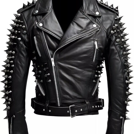 Handmade Men's Black High Studded, Spikes Motorcycle Jackets, Men Biker Jackets