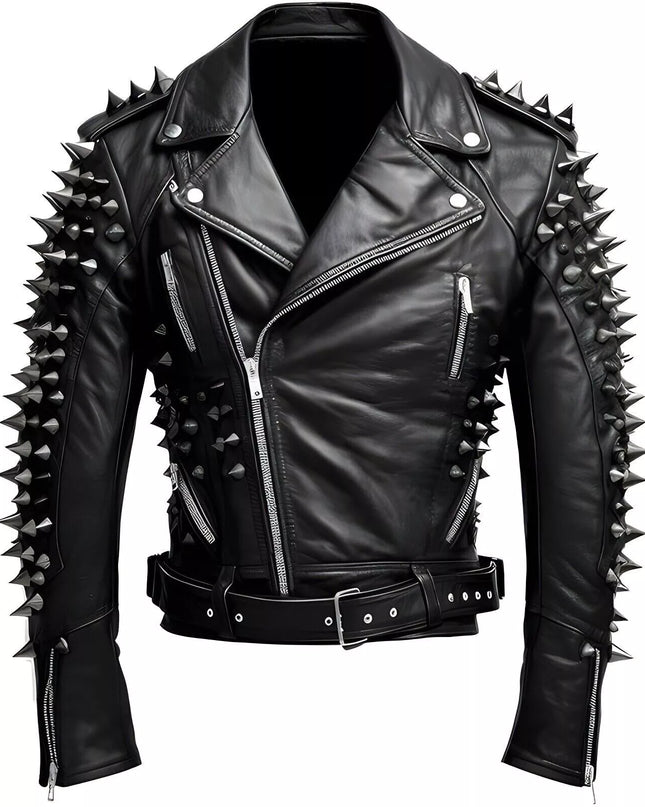 Handmade Men's Black High Studded, Spikes Motorcycle Jackets, Men Biker Jackets