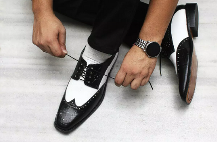 New Spectators Two Tone Lace Up Formal Shoes, Men Wingtips Brogue Leather Dress Shoes