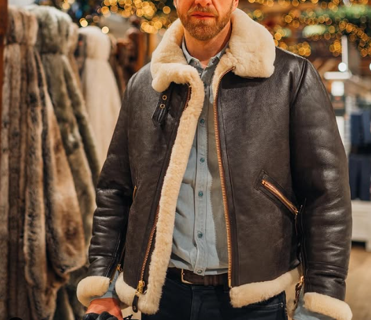 Handmade Men Brown Leather Fur Dress Jacket, Fashion Jacket, Biker Jackets
