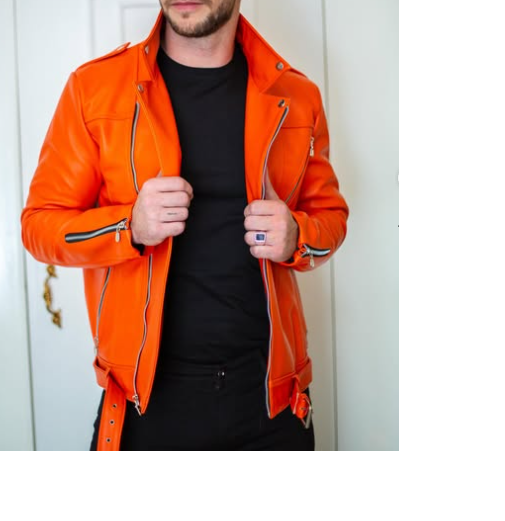 Handmade New Orange Leather Motorcycle Jacket, Fashion Jacket, Biker Jackets