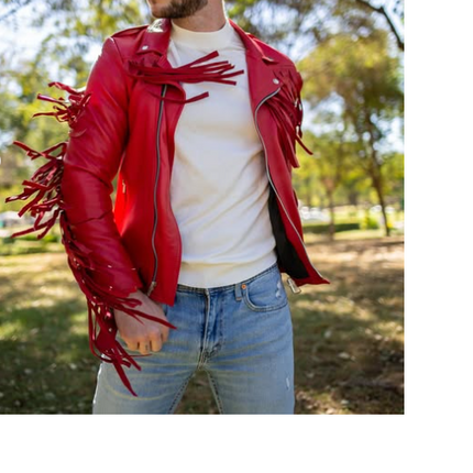Handmade Red Fringes Leather Motorcycle Jacket, Fashion Jacket, Biker Jackets