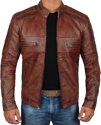 Handmade Men Brown Leather Slim Dress Jacket, Fashion Jacket, Biker Jackets