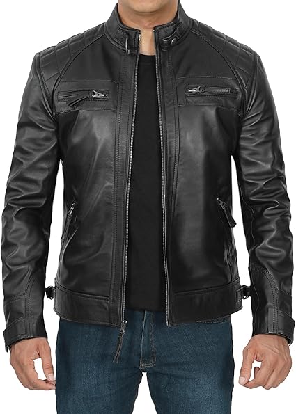 Handmade Men Leather Slim Black Dress Jacket, Fashion Jacket, Biker Jackets