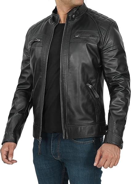 Handmade Men Leather Slim Black Dress Jacket, Fashion Jacket, Biker Jackets