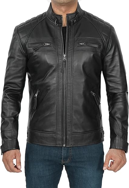 Handmade Men Leather Slim Black Dress Jacket, Fashion Jacket, Biker Jackets