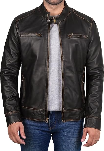 Handmade Men Rough Black Leather Slim Dress Jacket, Fashion Jacket, Biker Jacket