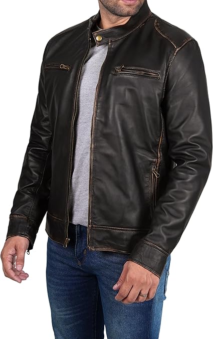 Handmade Men Rough Black Leather Slim Dress Jacket, Fashion Jacket, Biker Jacket