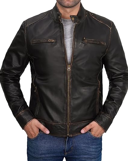 Handmade Men Rough Black Leather Slim Dress Jacket, Fashion Jacket, Biker Jacket