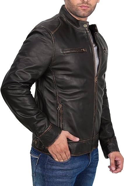 Handmade Men Rough Black Leather Slim Dress Jacket, Fashion Jacket, Biker Jacket
