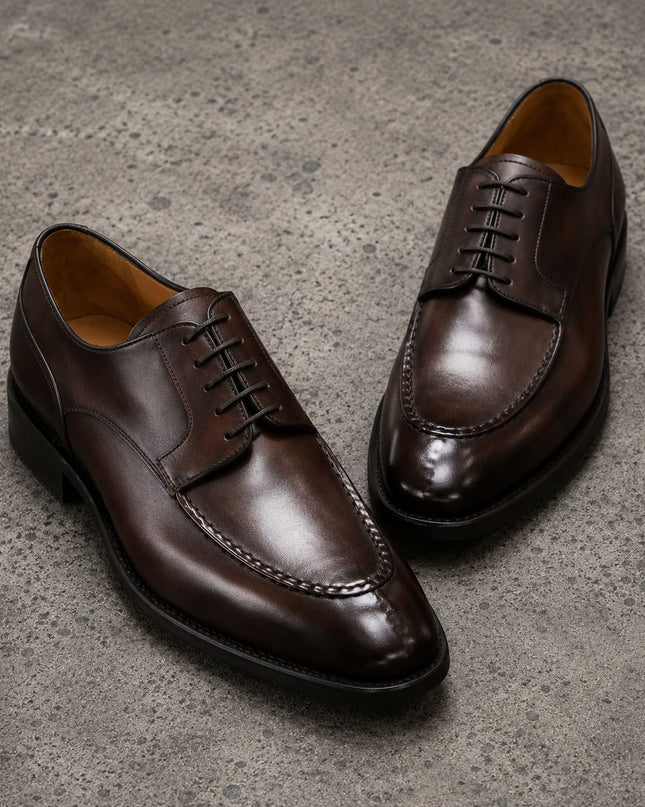 Handmade men dark brown leather lace up derby office shoes, Formal shoes for mens