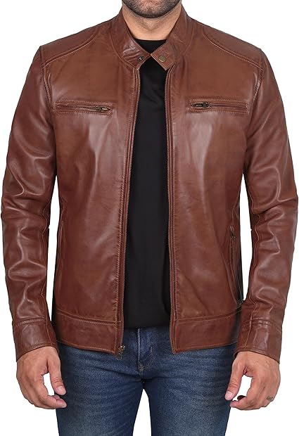 Handmade Brown Leather Men Slim Fit Dress Jacket, Fashion Jacket, Biker Jacket