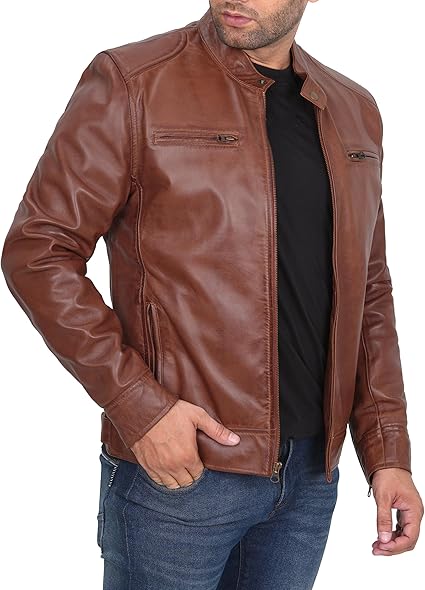 Handmade Brown Leather Men Slim Fit Dress Jacket, Fashion Jacket, Biker Jacket