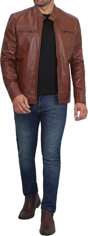 Handmade Brown Leather Men Slim Fit Dress Jacket, Fashion Jacket, Biker Jacket