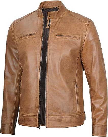 Handmade Light Brown Leather Men Slim Dress Jacket, Fashion Jacket, Biker Jacket