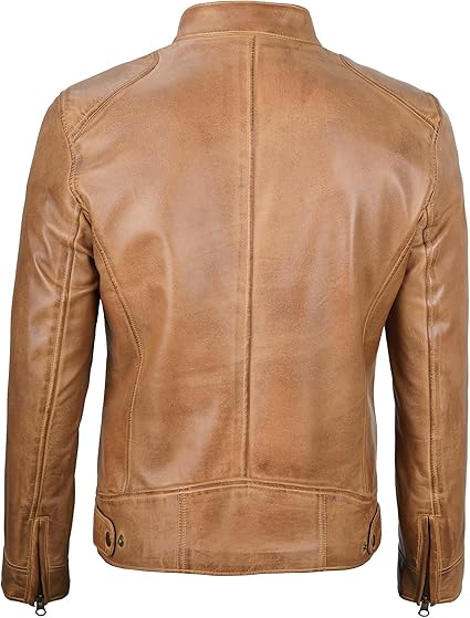Handmade Light Brown Leather Men Slim Dress Jacket, Fashion Jacket, Biker Jacket