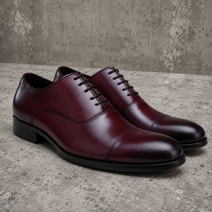 Handmade men burgundy leather lace up cap toe office shoes, Formal shoes for mens