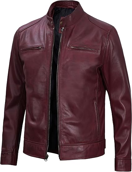 Handmade Burgundy Leather Men Slim Dress Jacket, Fashion Jacket, Biker Jacket