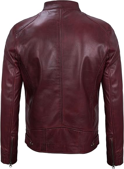 Handmade Burgundy Leather Men Slim Dress Jacket, Fashion Jacket, Biker Jacket