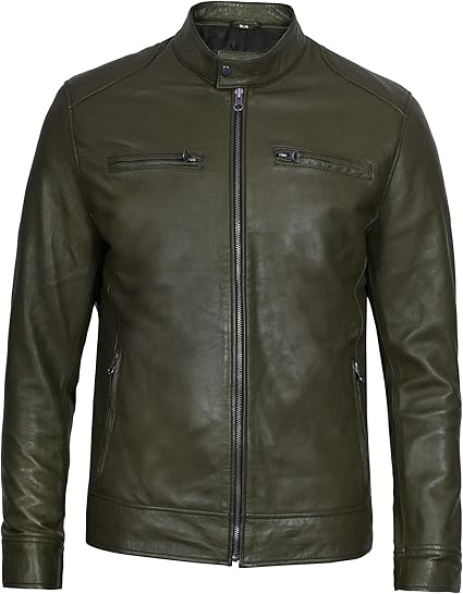 Handmade Dark Green Leather Men Slim Dress Jacket, Fashion Jacket, Biker Jacket