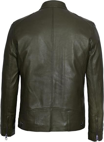 Handmade Dark Green Leather Men Slim Dress Jacket, Fashion Jacket, Biker Jacket