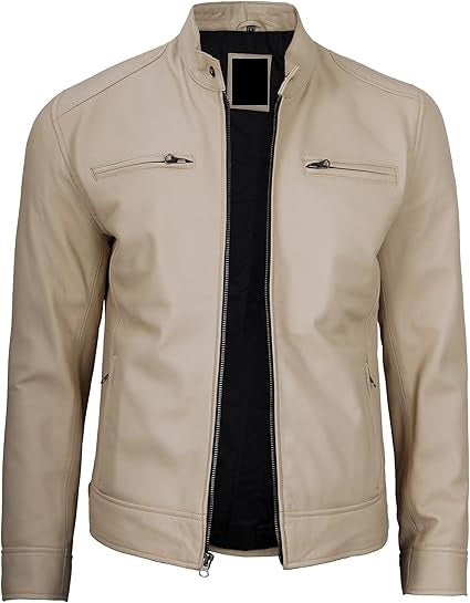 Handmade Beige Leather Men Slim Dress Jacket, Fashion Jacket, Biker Jacket