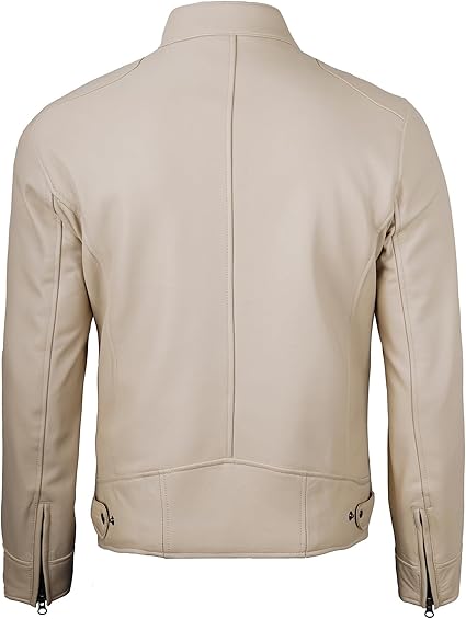 Handmade Beige Leather Men Slim Dress Jacket, Fashion Jacket, Biker Jacket