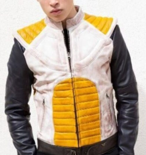 Handmade Men’s White, Black, and Yellow Jacket, Leather Jackets For Men