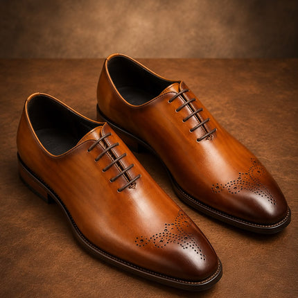 Handmade men shaded brown leather brogue office shoes, Lace Up Dress shoes for mens