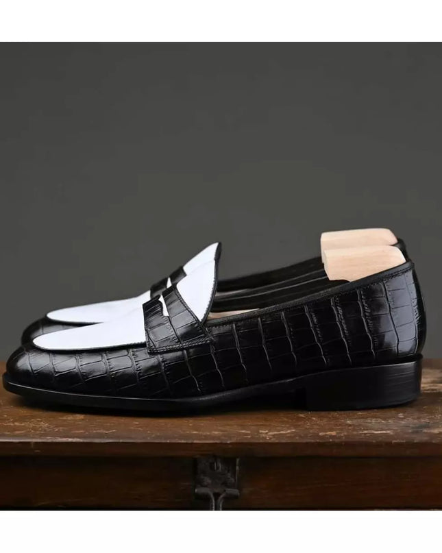 Men Crocodile Moccasins Handmade Loafer Dress Shoes, Men Two Tone Alligators Shoes
