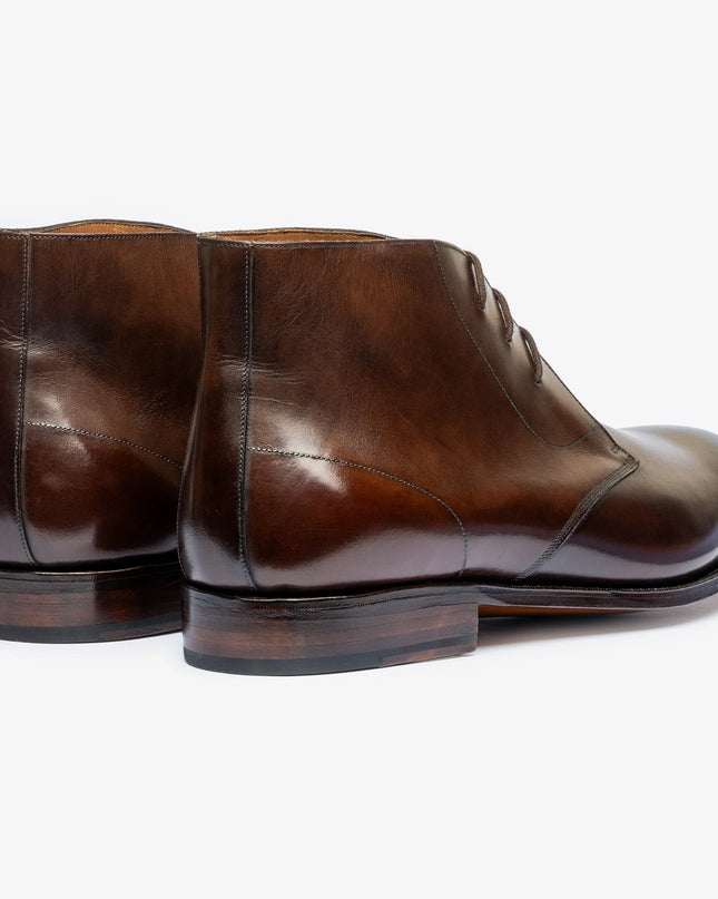 Handmade Men Dark Brown Leather Stylish Low Ankle Lace Up Chukka Dress Boots