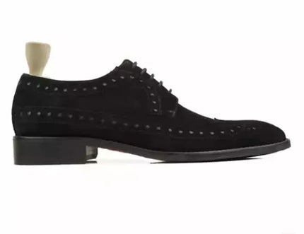 Handmade Men’s Black Brogue Oxford Dress Shoes, Men Black Suede Formal Shoes