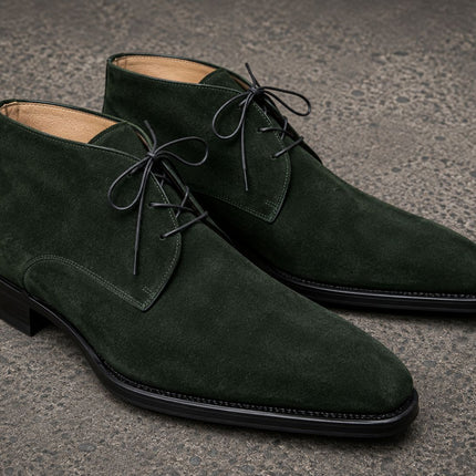 Handmade stylish dark green suede ankle lace up formal boots, Dress boots for mens
