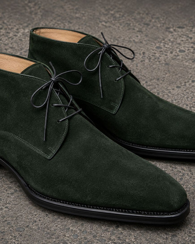 Handmade stylish dark green suede ankle lace up formal boots, Dress boots for mens