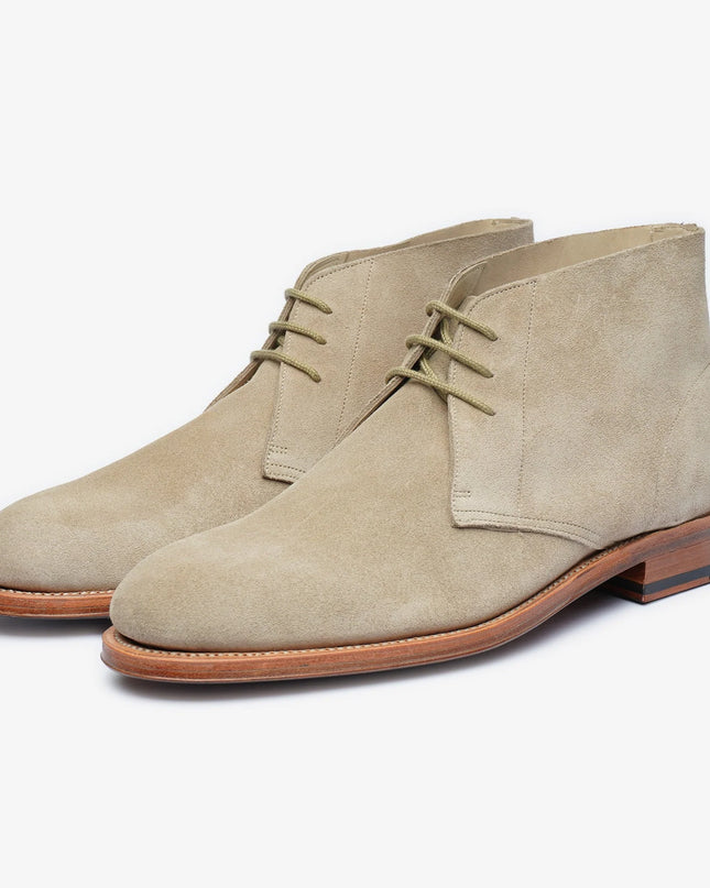 Handmade Men Suede Stylish Beige Low Ankle Lace Up Chukka Dress Boot