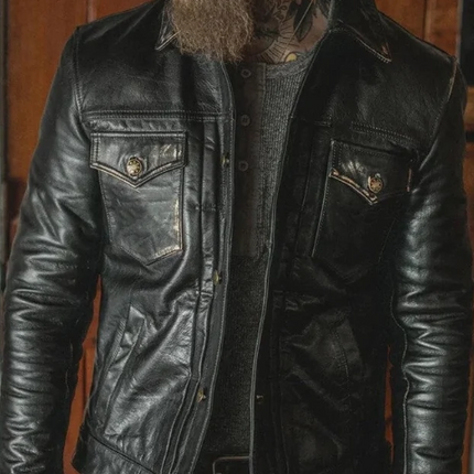 Handmade Men Cargo Pocket Leather Jacket. Men Leather Coat, Western Jacket For Men