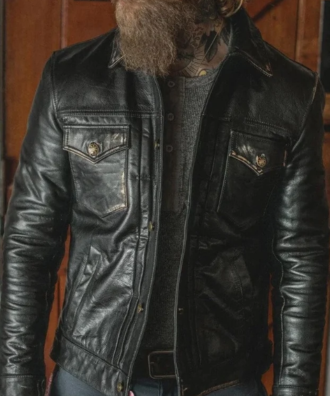 Handmade Men Cargo Pocket Leather Jacket. Men Leather Coat, Western Jacket For Men