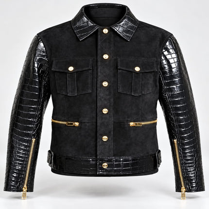 Handmade Men Black Leather Suede Cargo Jacket, Mens Biker Jacket, Casual Leather Suede Jackets