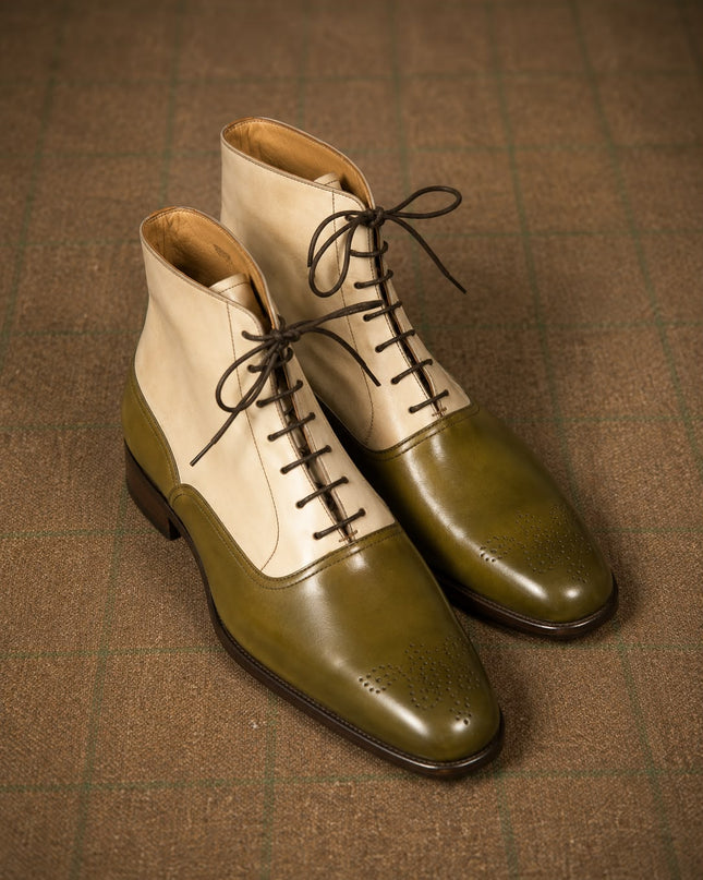 Handmade Two Tone Leather Lace Up Ankle boots, Formal office dress boots for mens