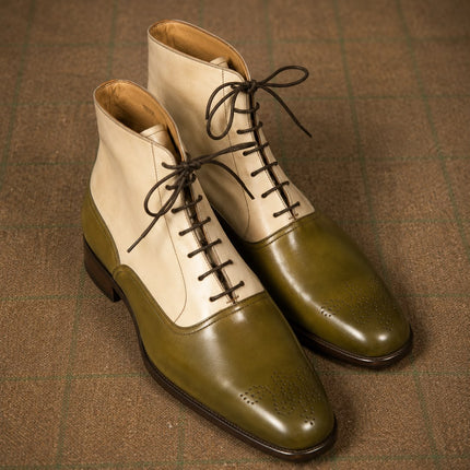 Handmade Two Tone Leather Lace Up Ankle boots, Formal office dress boots for mens