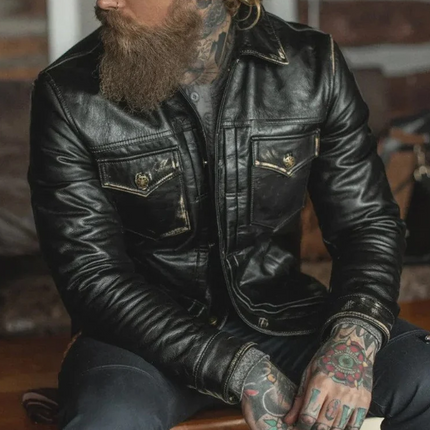 Handmade Men Cargo Pocket Leather Jacket. Men Leather Coat, Western Jacket For Men