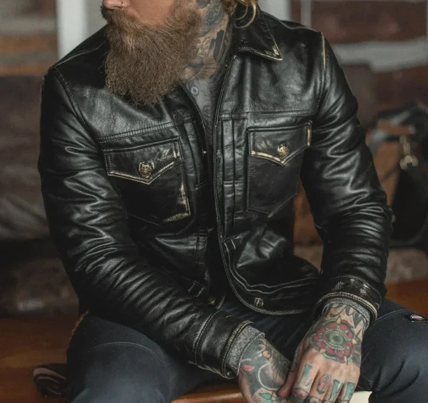Handmade Men Cargo Pocket Leather Jacket. Men Leather Coat, Western Jacket For Men
