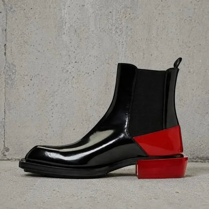 Handmade patent black leather chelsea ankle boots, Dress boots for mens