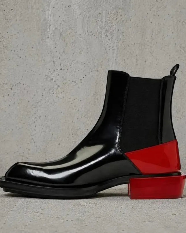 Handmade patent black leather chelsea ankle boots, Dress boots for mens