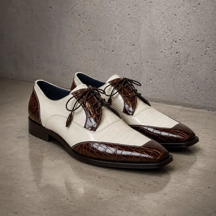 Handmade men White & Brown leather Dreby lace up office shoes, Dress shoes for mens
